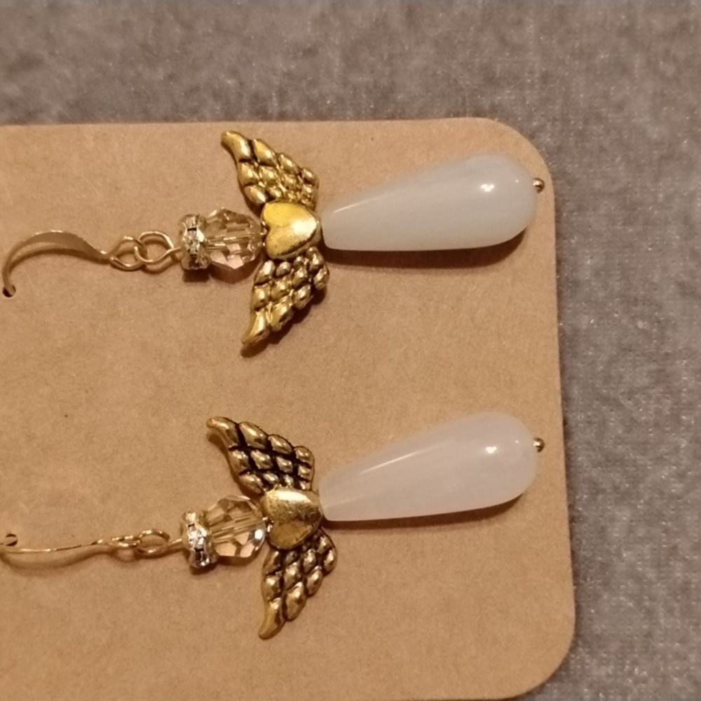 Hand Crafted Crystal And Tianshan Ciu Quartzite Angel Earrings *Boutique* - Picture 2 of 5